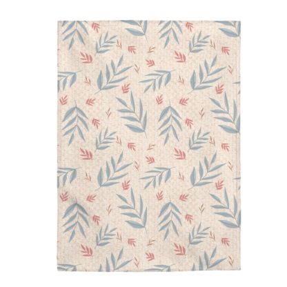 Blue And Pink Leaves Velveteen Plush Blanket - Image 5