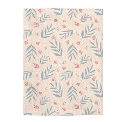 Blue And Pink Leaves Velveteen Plush Blanket - Image 3