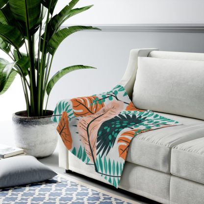 Tropical Leaves Velveteen Plush Blanket - Image 6