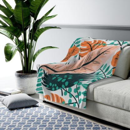 Tropical Leaves Velveteen Plush Blanket